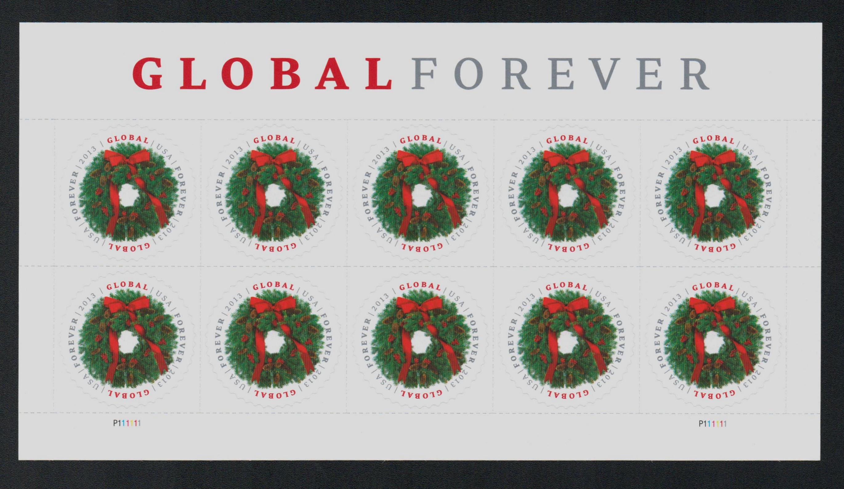 4936 PB - 2014 Global Forever Stamp - Silver Bells Wreath - Mystic Stamp  Company