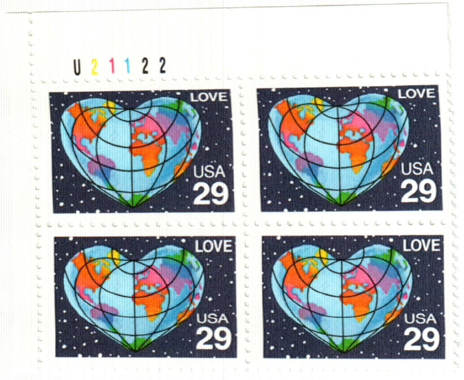 10 Earth Love Stamps Vintage Heart Shaped Planet Earth from Space LOVE  Stamps 29 Cent Postage Stamps for Mailing