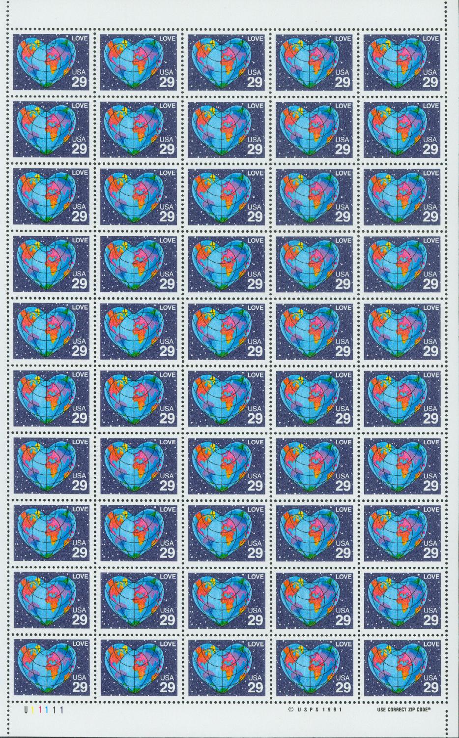 10 Earth Love Stamps Vintage Heart Shaped Planet Earth from Space LOVE  Stamps 29 Cent Postage Stamps for Mailing
