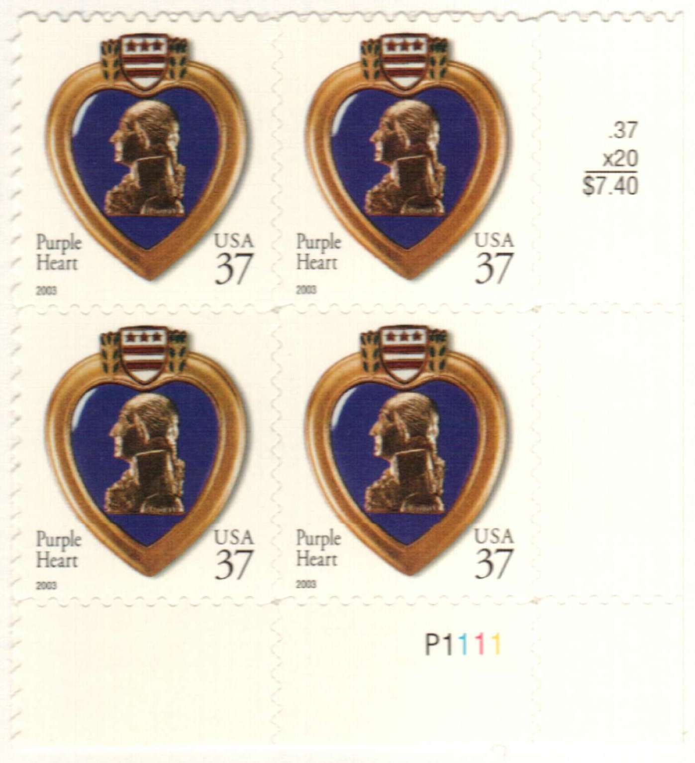 3784/5419 - 2003-19 Purple Heart, complete set of 11 stamps - Mystic Stamp  Company