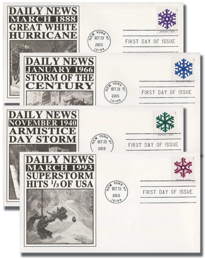 5031-34c - 2015 First-Class Forever Stamp - Imperforate Geometric  Snowflakes - Mystic Stamp Company