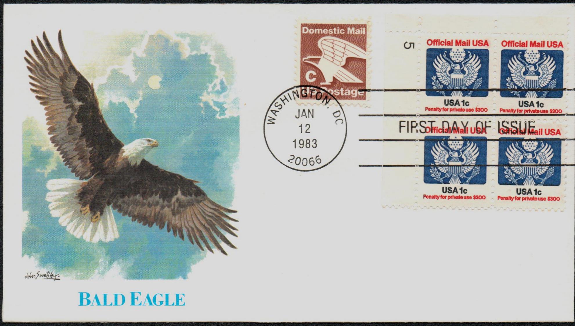 O127 - 1983 1c Red, Blue and Black, Official Mail - Mystic Stamp Company