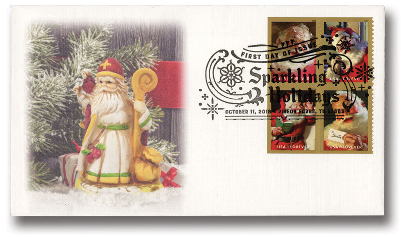 5334 - 2018 First-Class Forever Stamp - Contemporary Christmas: Sparkling  Holidays, Santa Claus and Book, Reading - Mystic Stamp Company