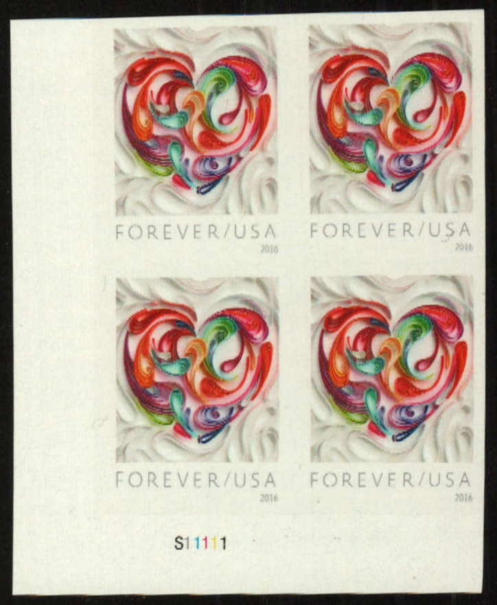 5036a - 2016 First-Class Forever Stamp - Imperforate Love Series: Quilled  Paper Heart - Mystic Stamp Company