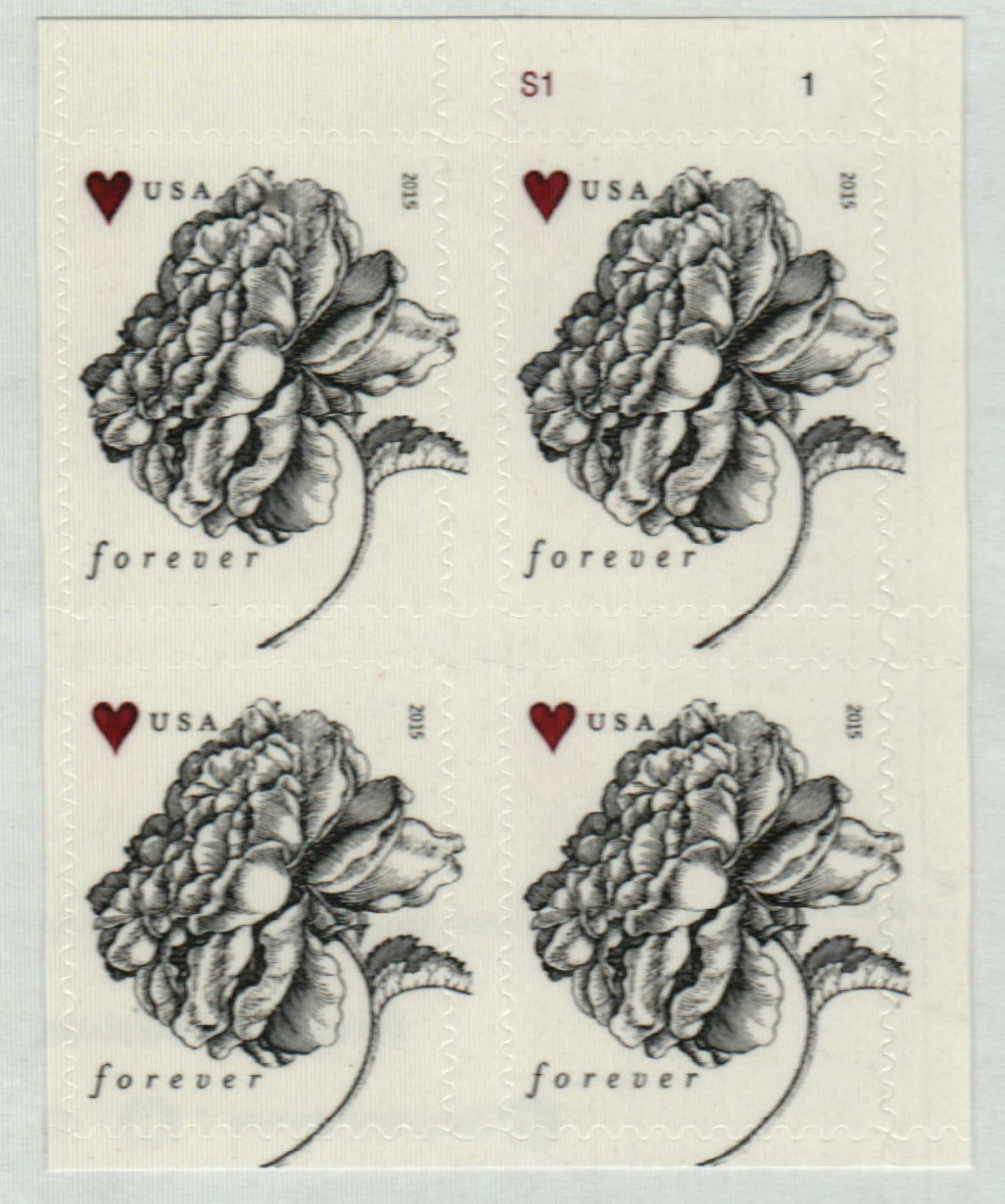 100 Forever Wedding stamps postage Scott 4959 Vintage Rose pane - Estusps