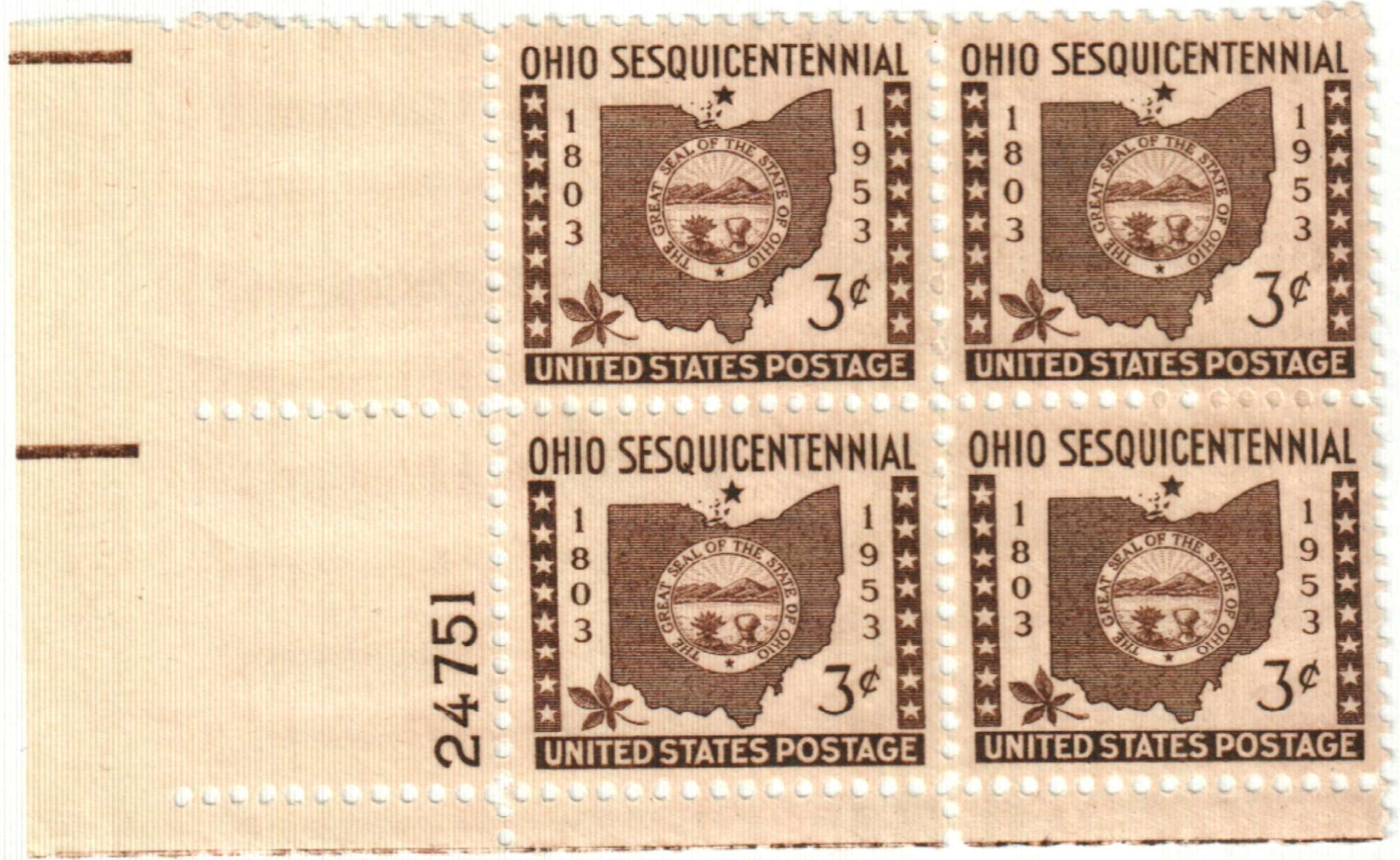 Ohio Statehood 3c Unused Vintage 1953 Postage Stamps for Mailing