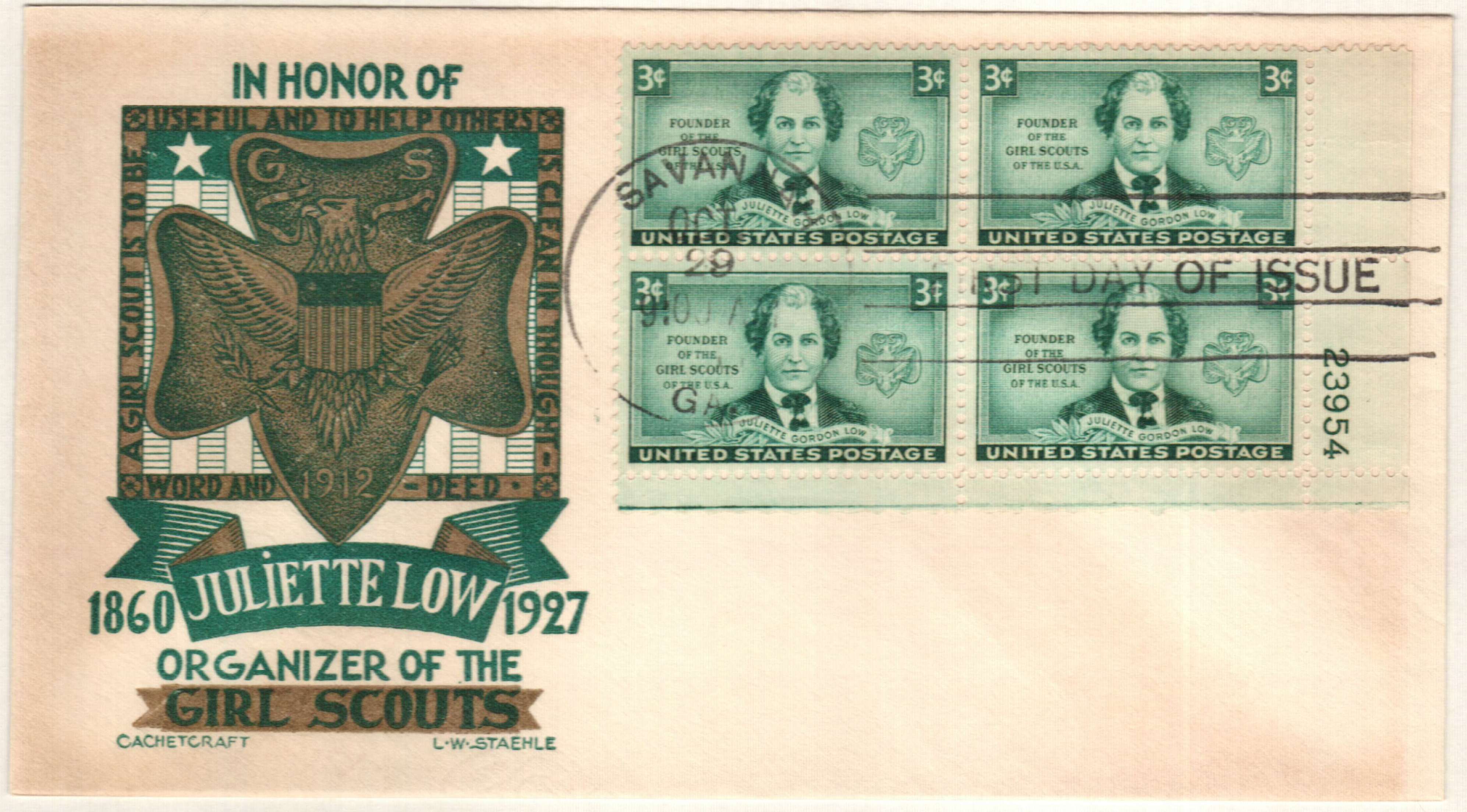 1948 Girl Scouts USA Honoring Juliette Low FDC Envelope with 3 cent GS  Stamp and special