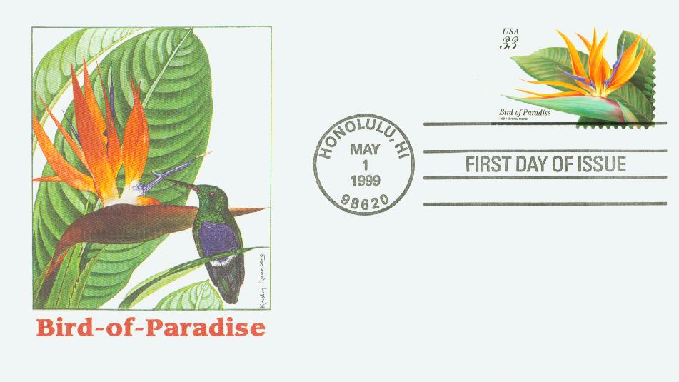 3310 - 1999 33c Tropical Flowers: Bird of Paradise - Mystic Stamp 