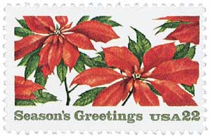 1964 Vintage Christmas Foliage Mistletoe Evergreens Poinsettia Holly Scott  #1257 4 x 5¢ US Postage Stamps