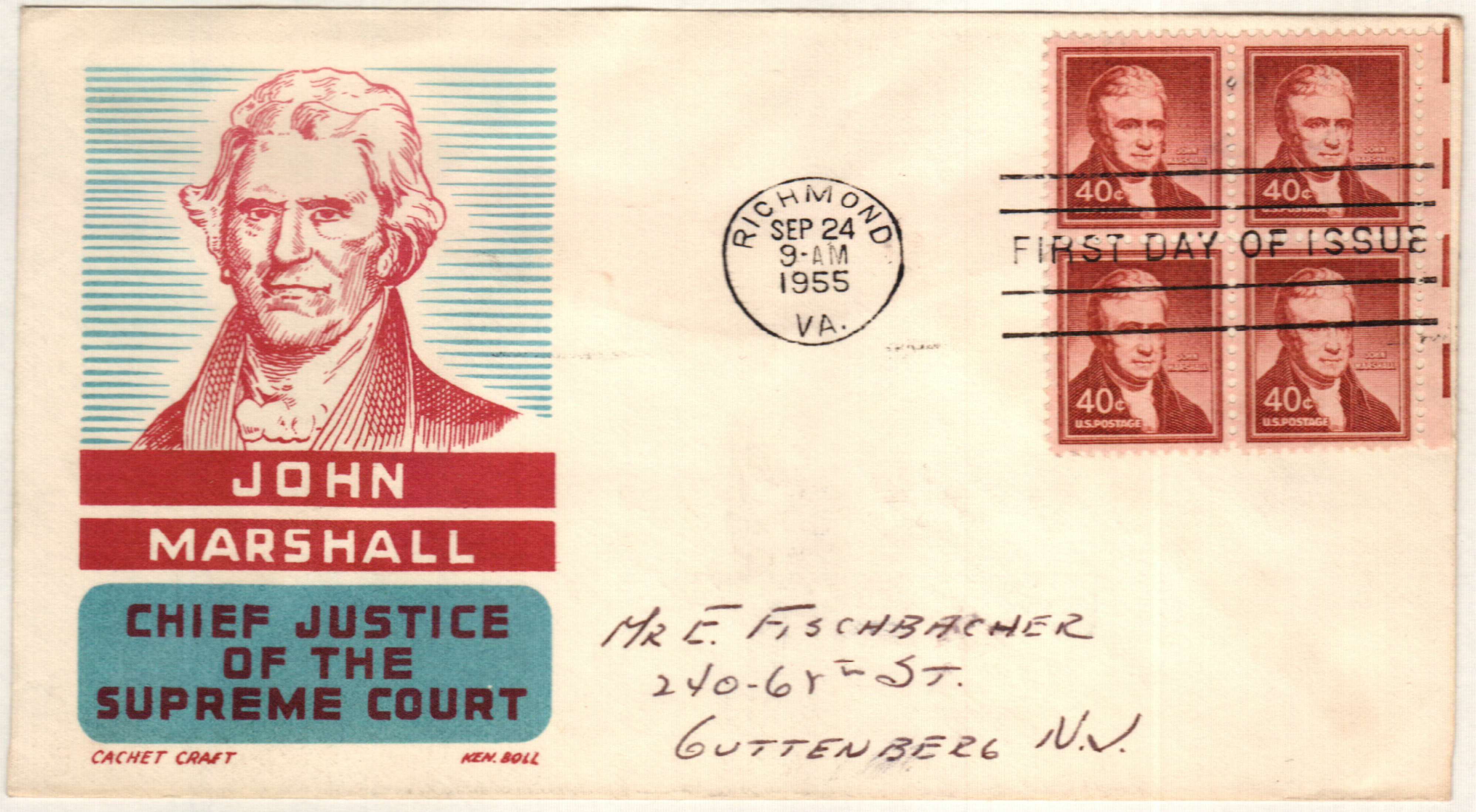 1050 - 1955 Liberty Series - 40¢ John Marshall - Mystic Stamp Company