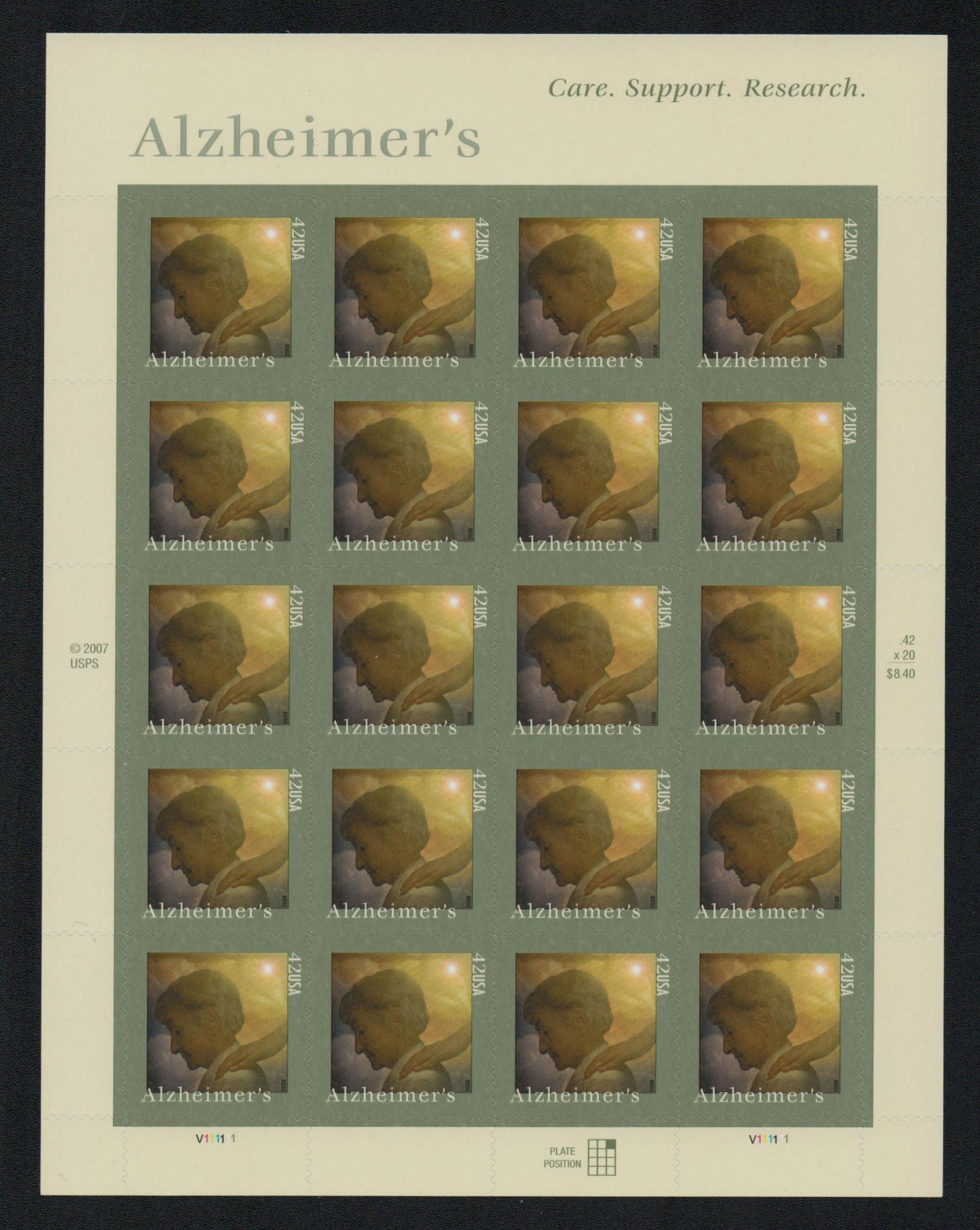 4358 2008 42c Alzheimer's Awareness Mystic Stamp Company