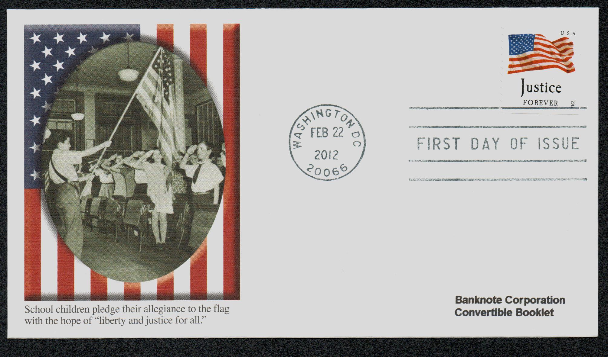 4641-44 - 2012 First-Class Forever Stamp - U.S. Flags: Equality, Justice,  Freedom and Liberty (Ashton Potter, booklet) - Mystic Stamp Company