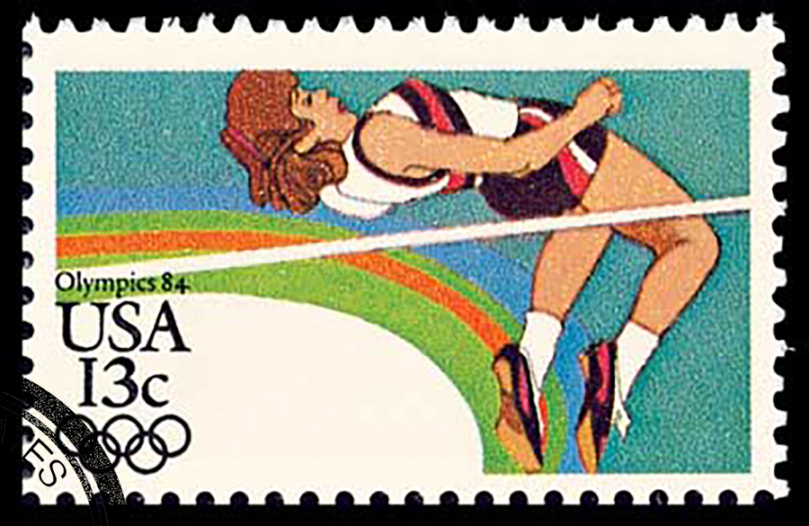 2049-1983-13c-los-angeles-summer-olympics-high-jump-mystic-stamp