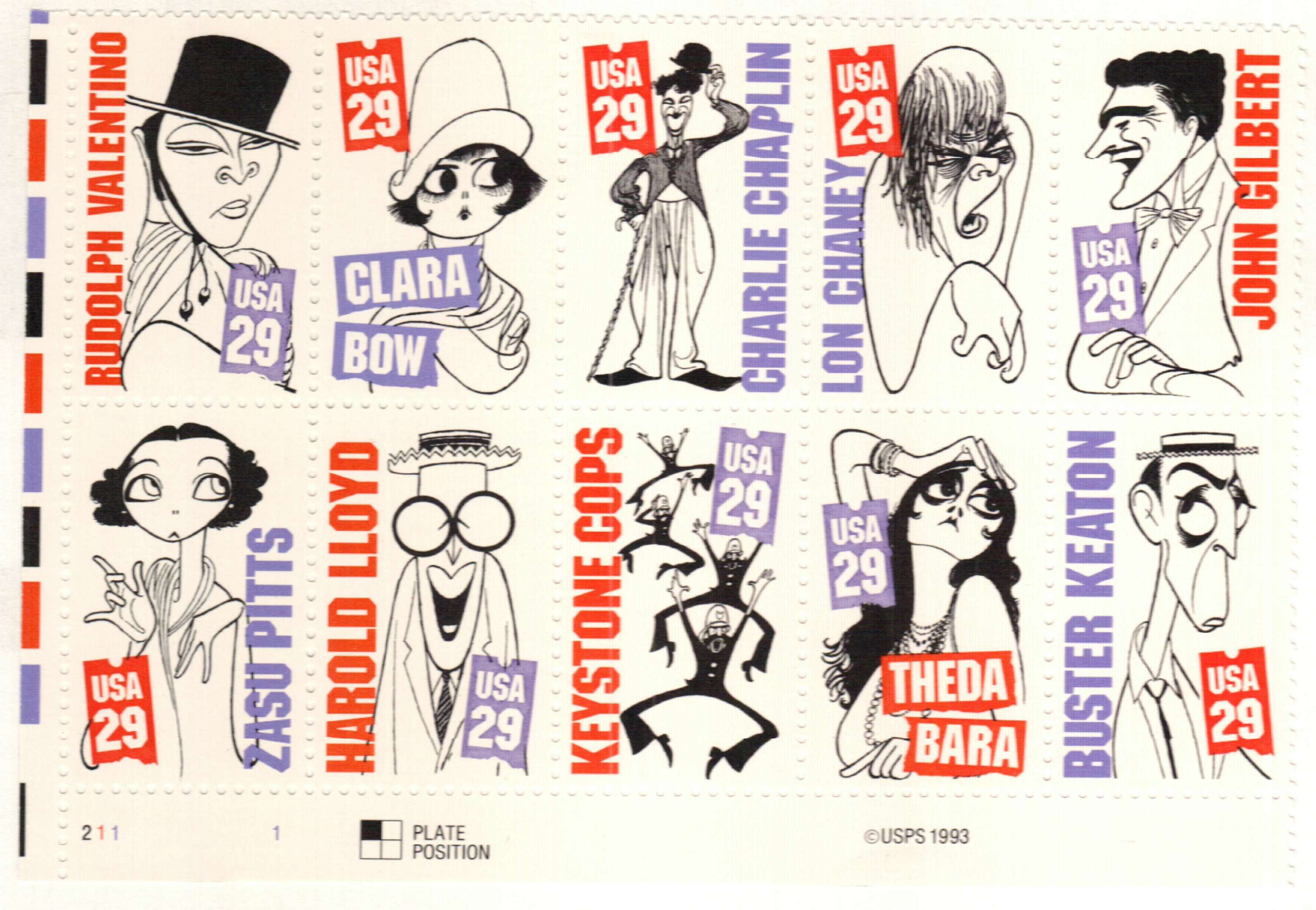 2819-28 - 1994 29c Silent Screen Stars - Mystic Stamp Company