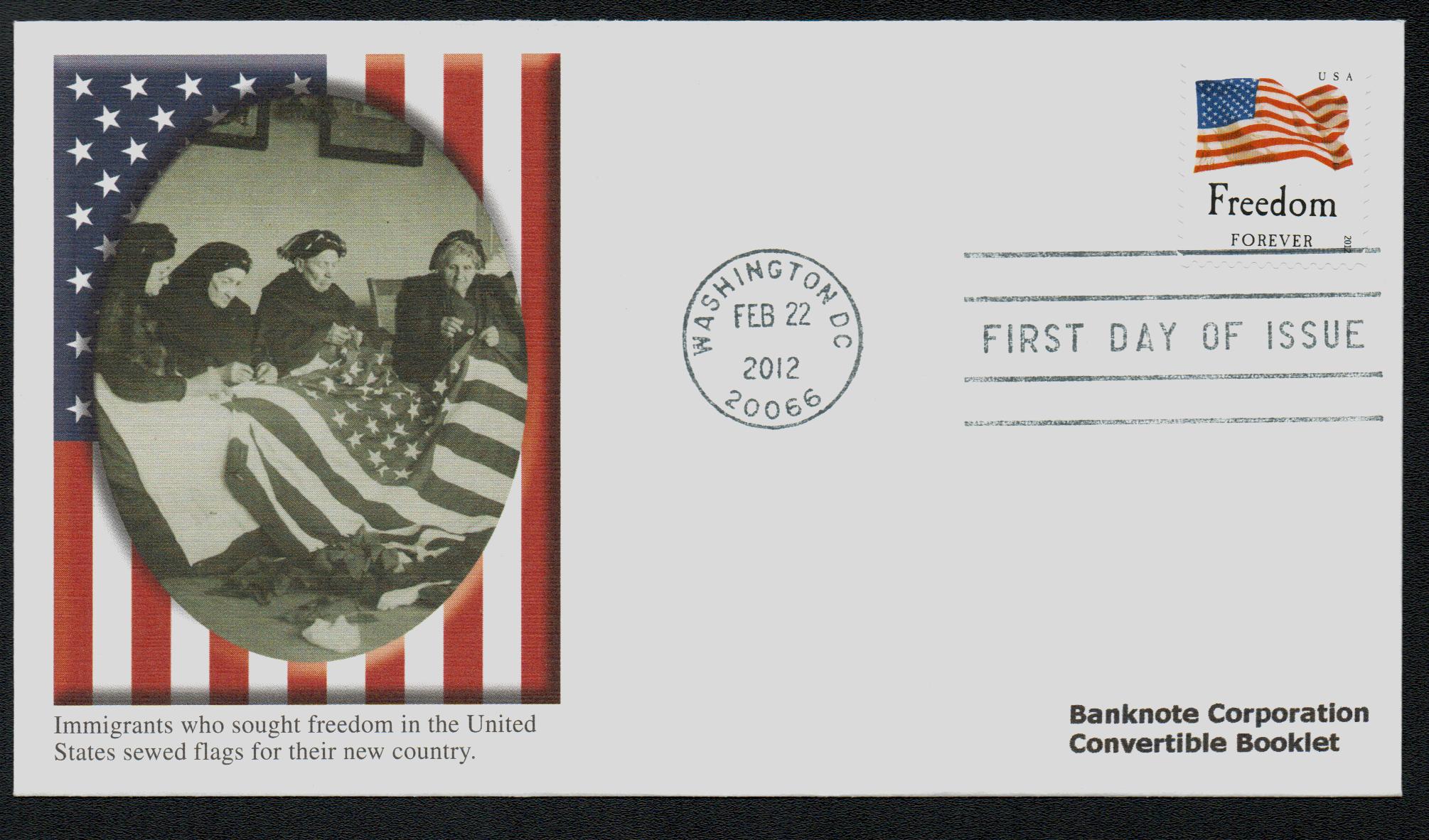 4646 - 2012 First-Class Forever Stamp - Flag and Liberty with Dark Dots  in Star (Sennett Security Products)