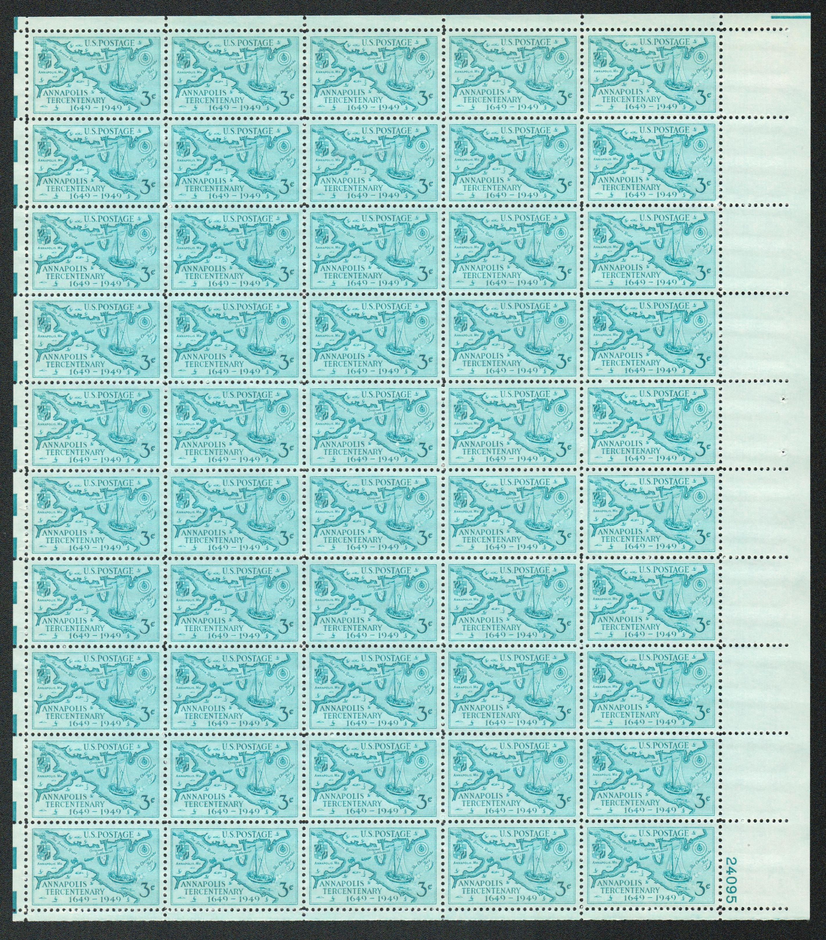 Annapolis Tercentenary 3c Unused Vintage 1949 Postage Stamps for Mailing -  Collecting - Crafts. Scott Catalog 984