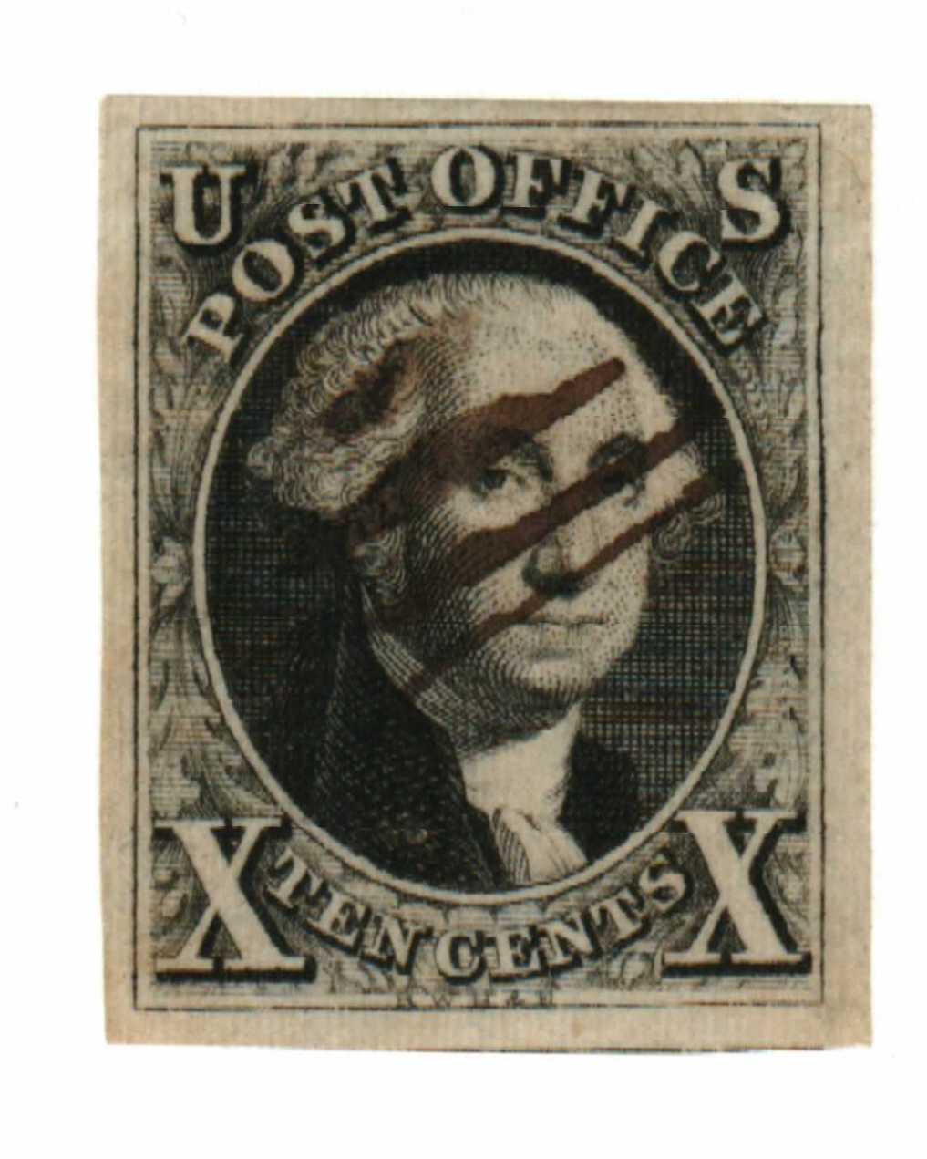 2 - 1847 10c Washington, black, imperforate - Mystic Stamp Company