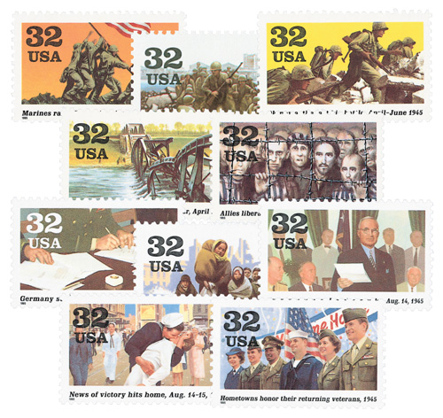 2981a-j - 1995 32c World War II, 10 single stamps - Mystic Stamp Company