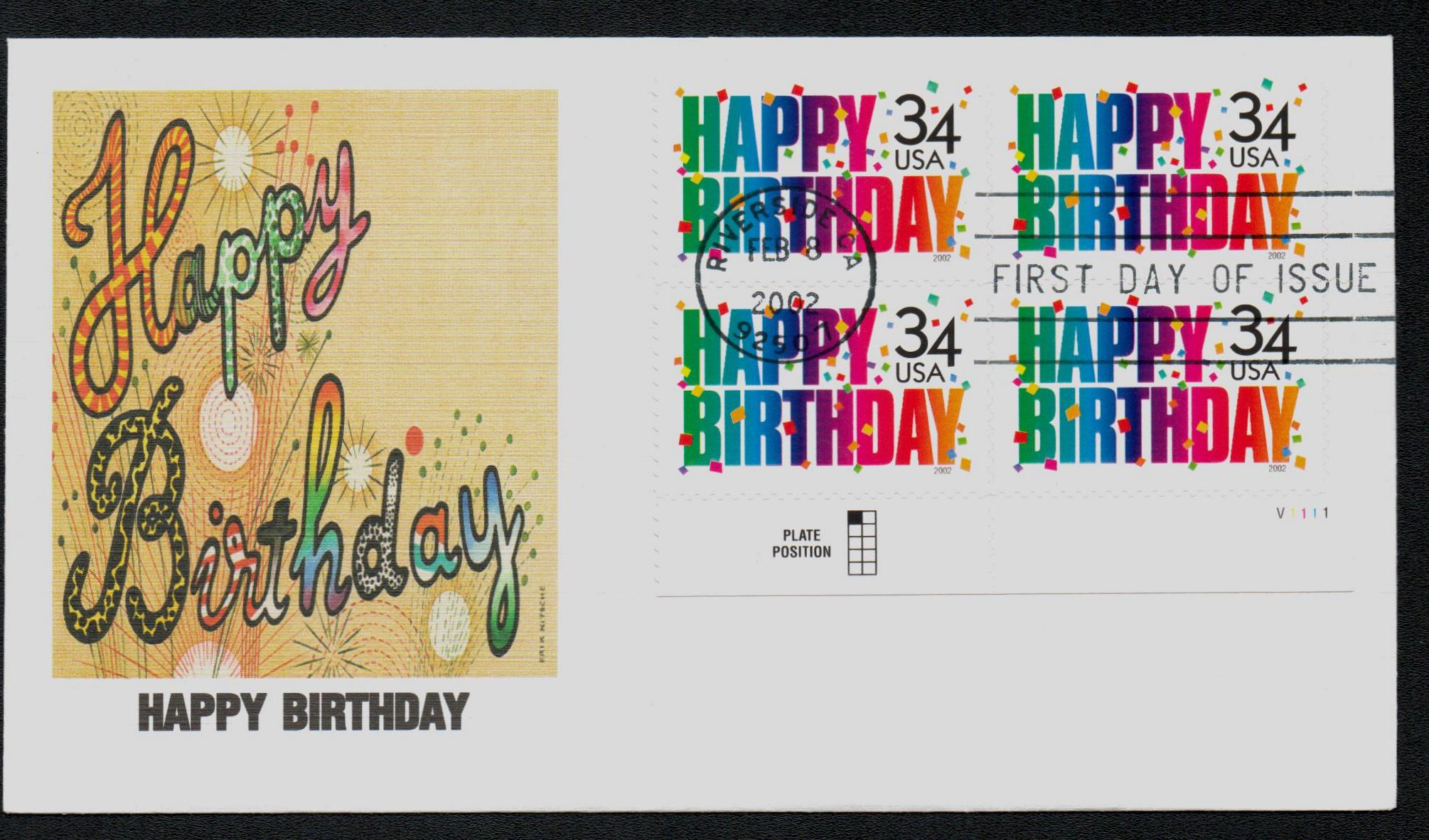 34c Happy Birthday Stamps - Pack of 5