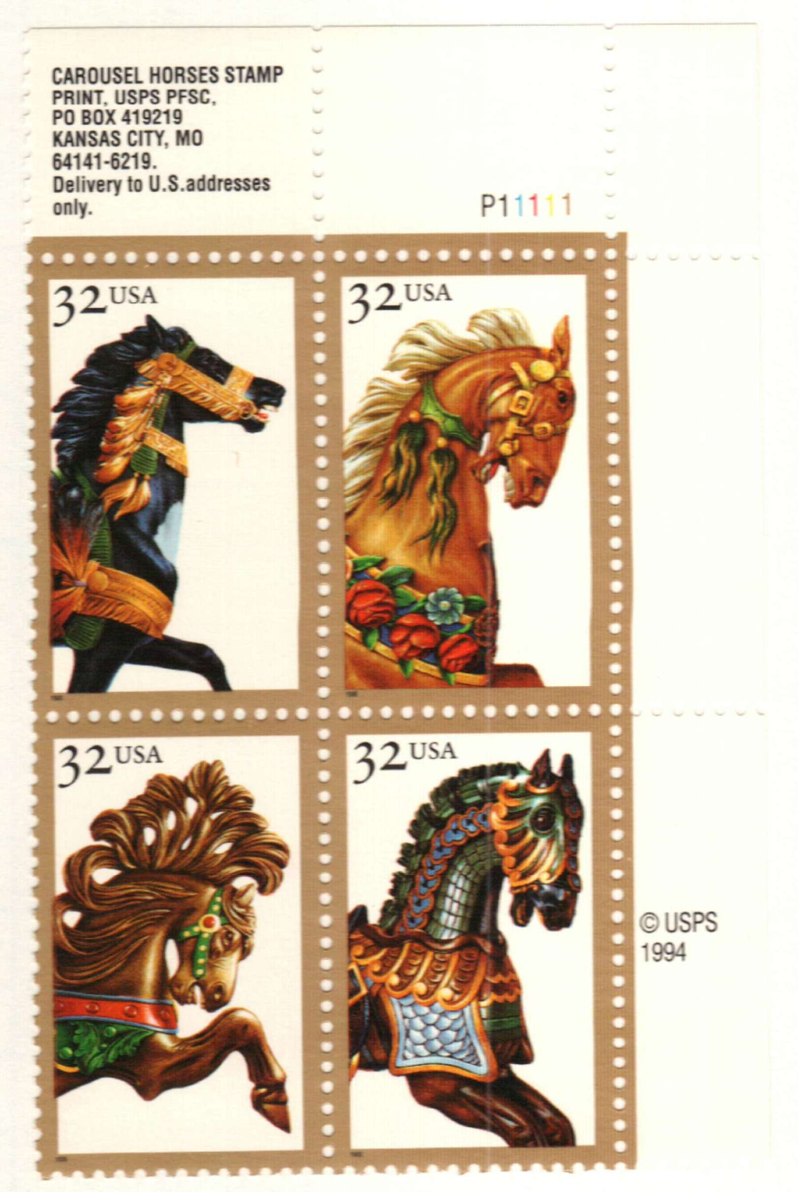 2976-79 - 1995 32c Carousel Horses - Mystic Stamp Company