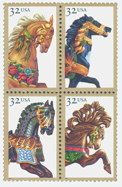 2976-79 - 1995 32c Carousel Horses - Mystic Stamp Company