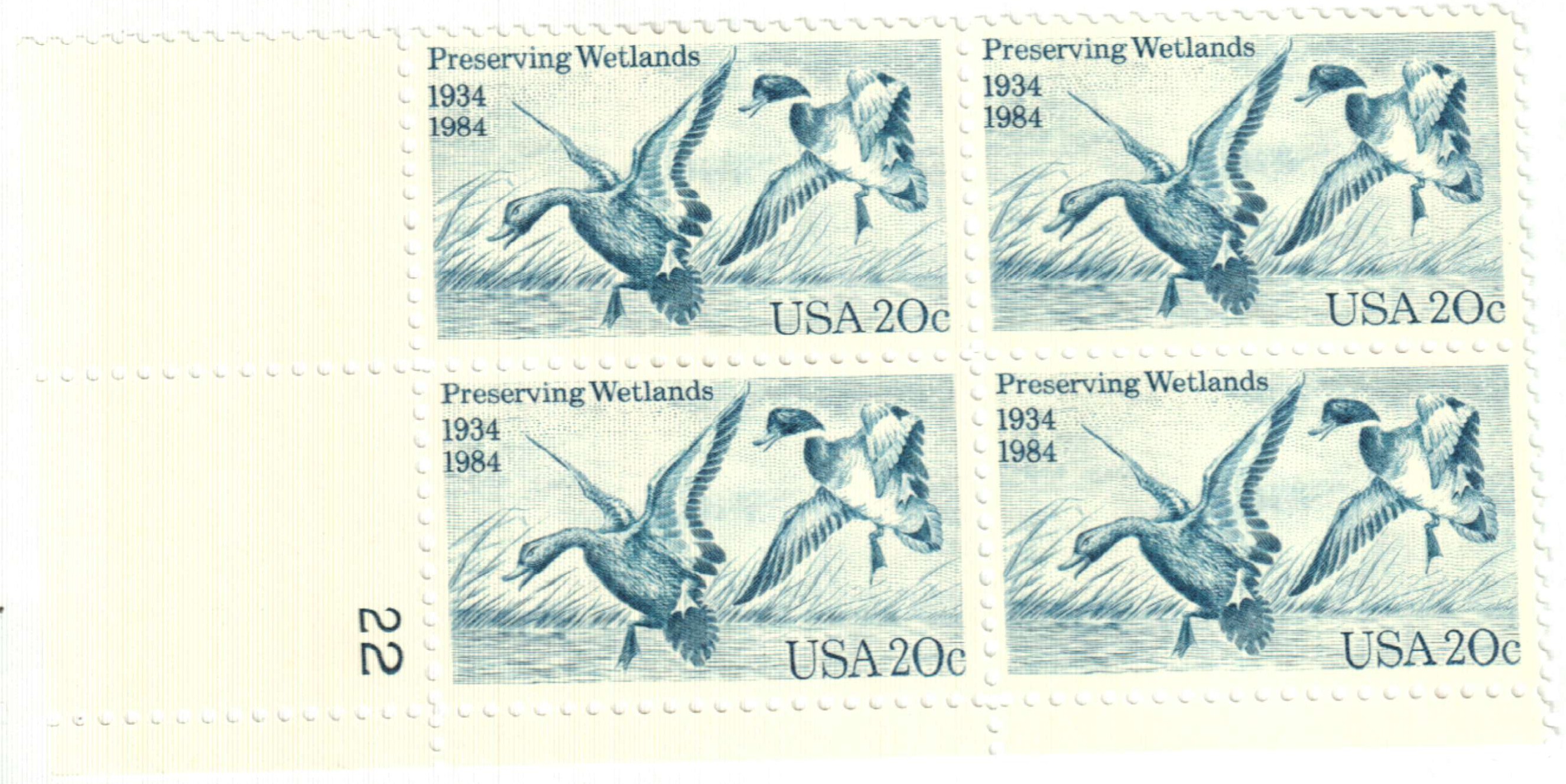 10 Blue Vintage Stamps Unused Preserving Wetlands 20 Cent Postage Stamps  for Mailing