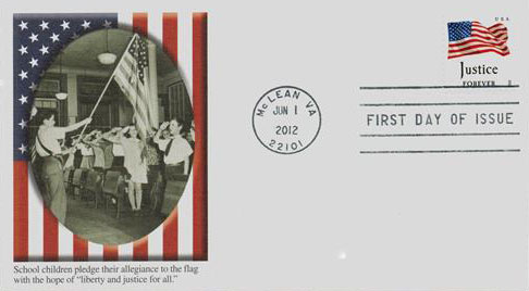 4646 - 2012 First-Class Forever Stamp - Flag and Liberty with Dark Dots  in Star (Sennett Security Products) - Mystic Stamp Company