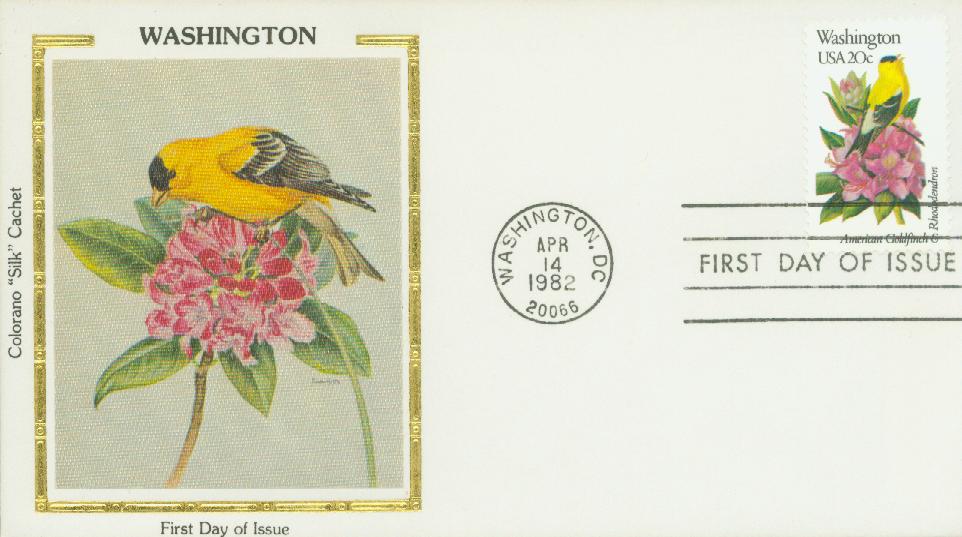 1999 - 1982 20c State Birds and Flowers: Washington - Mystic Stamp 