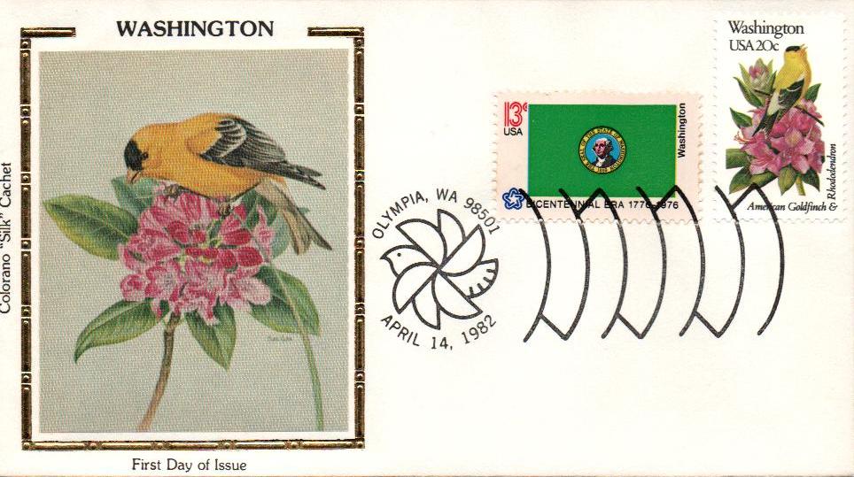 1999 - 1982 20c State Birds and Flowers: Washington - Mystic Stamp 