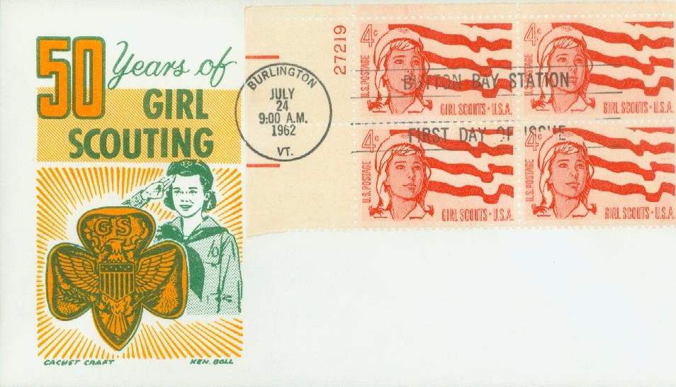 Girl Scouts of America Plate Block of 4 Forever Postage Stamps MNH, OG Sc  4691 