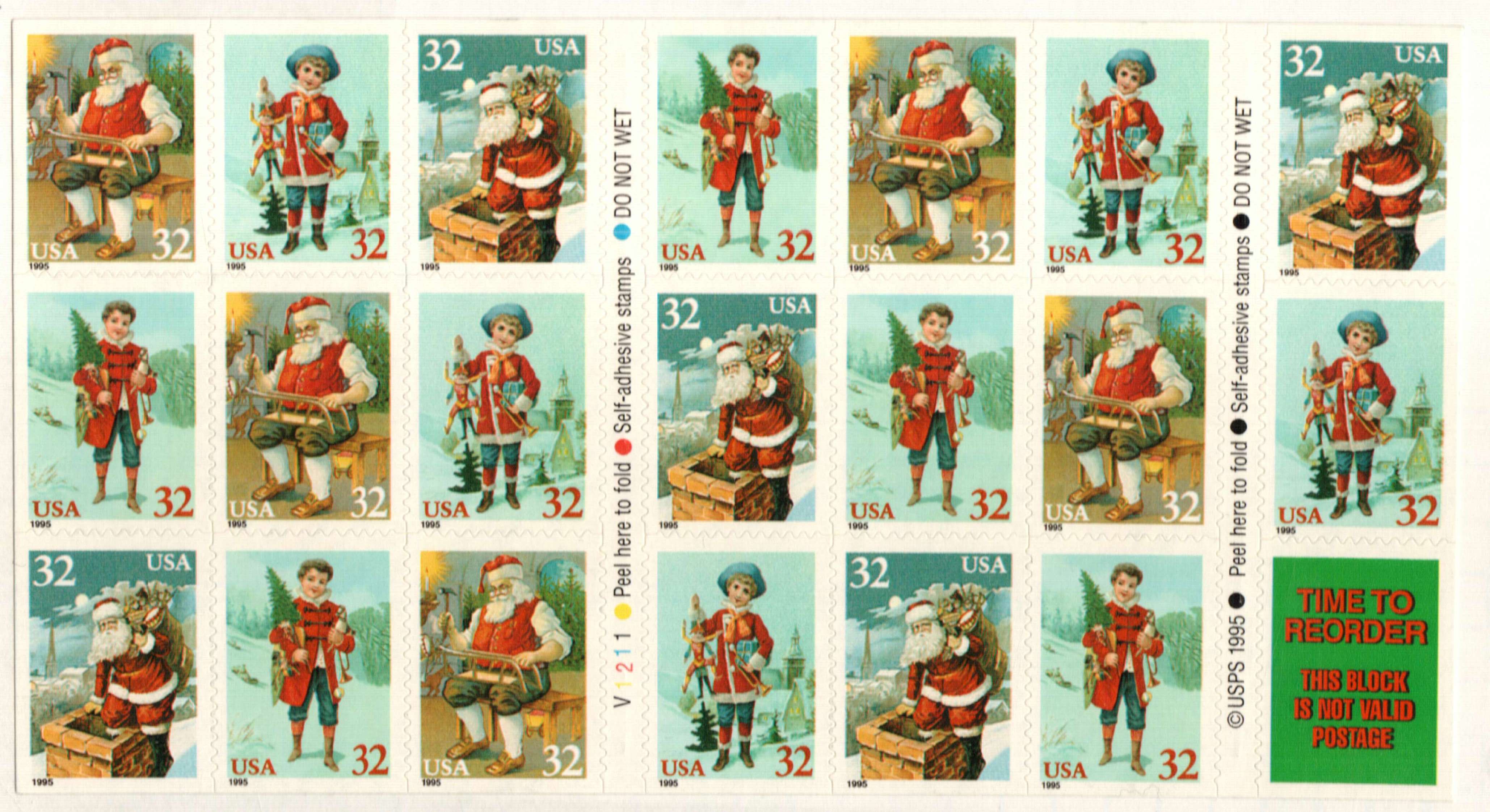 3008-11 - 1995 32c Contemporary Christmas: Santa and Children, booklet - Mystic  Stamp Company