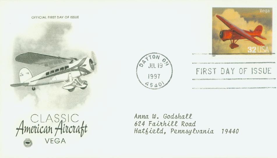 3142d - 1997 32c Classic American Aircraft: Vega - Mystic Stamp Company