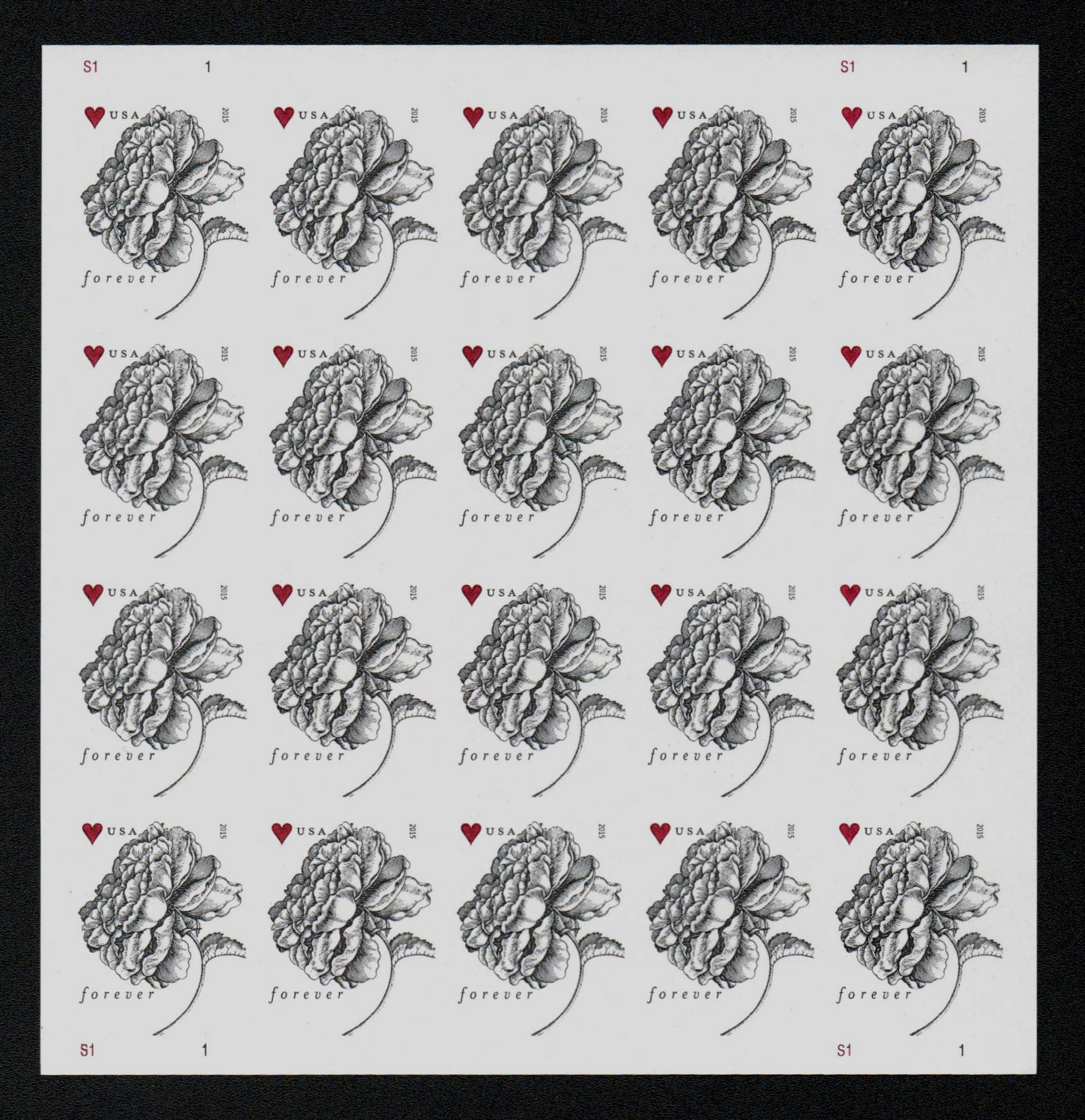 4959a - 2015 First-Class Forever Stamp - Imperforate Wedding Series:  Engraved Vintage Rose - Mystic Stamp Company