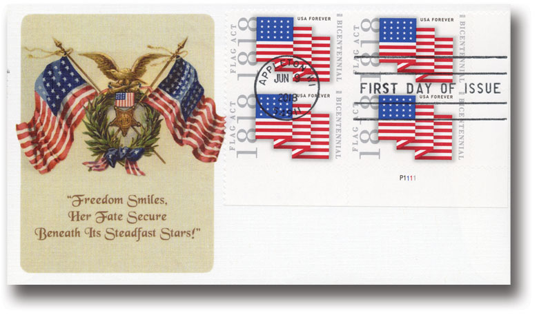 5260 - 2018 First-Class Forever Stamp - US Flag with Micro Print on Left  4th White Stripe (Ashton Potter coil) - Mystic Stamp Company