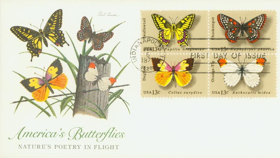 Butterfly Stamp Sheet, 50 Stamps, 13 Cent US Postage Stamps, 1977