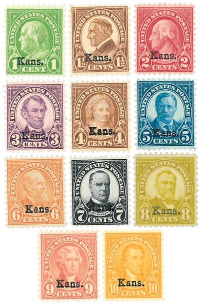 658-68 - 1929 Kansas Overprint, Collection of 11 Stamps - Mystic 