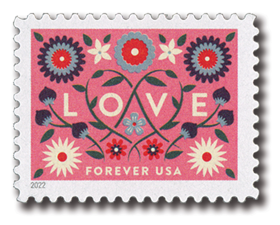 5661 - 2022 First-Class Forever Stamp - Love: Pink Background - Mystic  Stamp Company