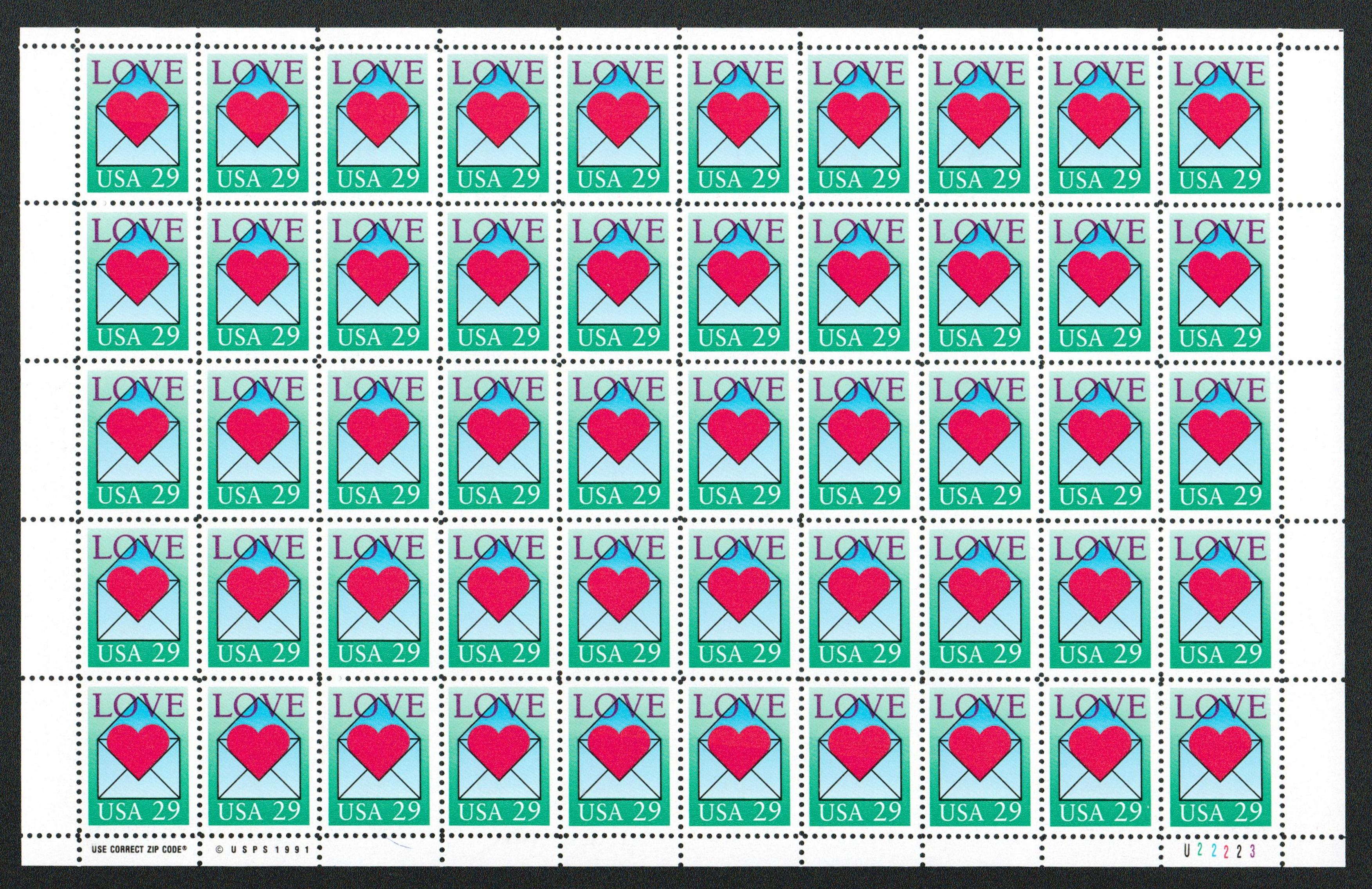 29c Heart in Envelope Stamps - Pack of 10