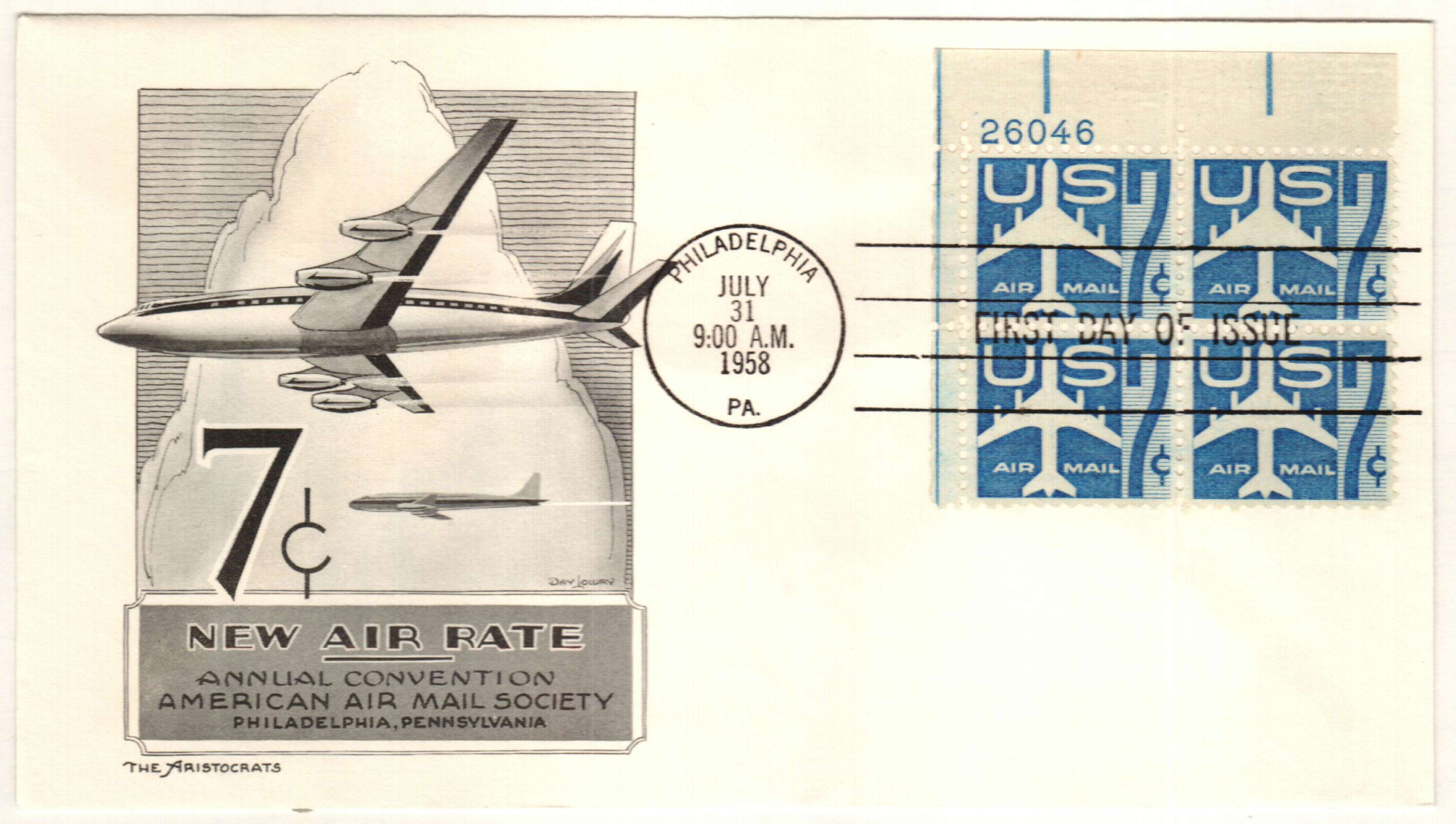 Blue Jet Airliner Booklet of Twelve 7-Cent US Air Mail Postage Stamps  Issued 1958