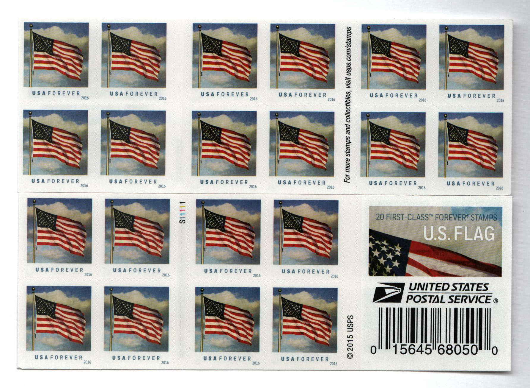 5054 - 2016 First-Class Forever Stamp - U.S. Flag (Sennett Security  Products, booklet) - Mystic Stamp Company