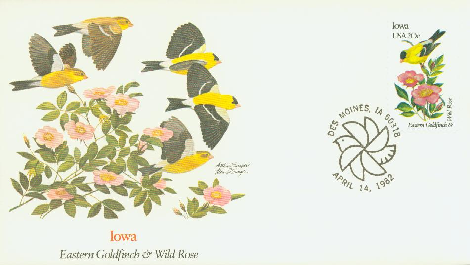 Five 20c OHIO State Bird and Flower stamp | Vintage Unused US Postage Stamp  | Carnation Flowers | Cardinal | Postage Stamps for Mailing