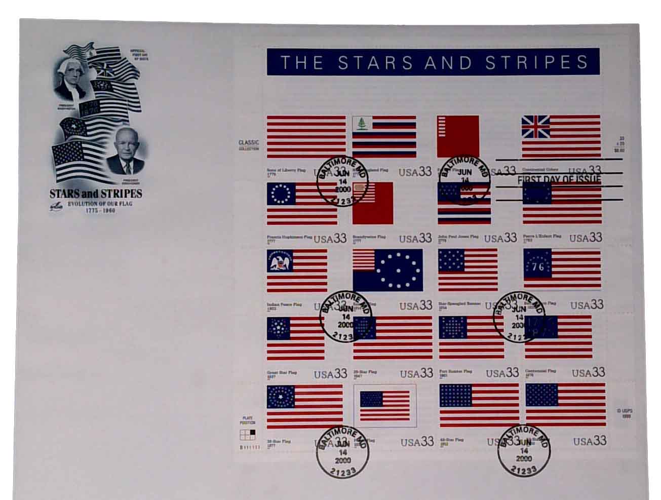 US Stamps - #3403 The Stars and Stripes 33c Sheet of 20-MNH- Free Shipping