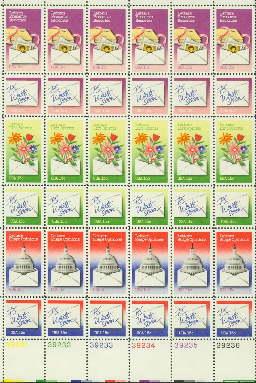 10 Vintage Postage Letter Writing Stamps Unused P.S. Write Soon Vintage 15  Cent Green Postage Stamps for Mailing