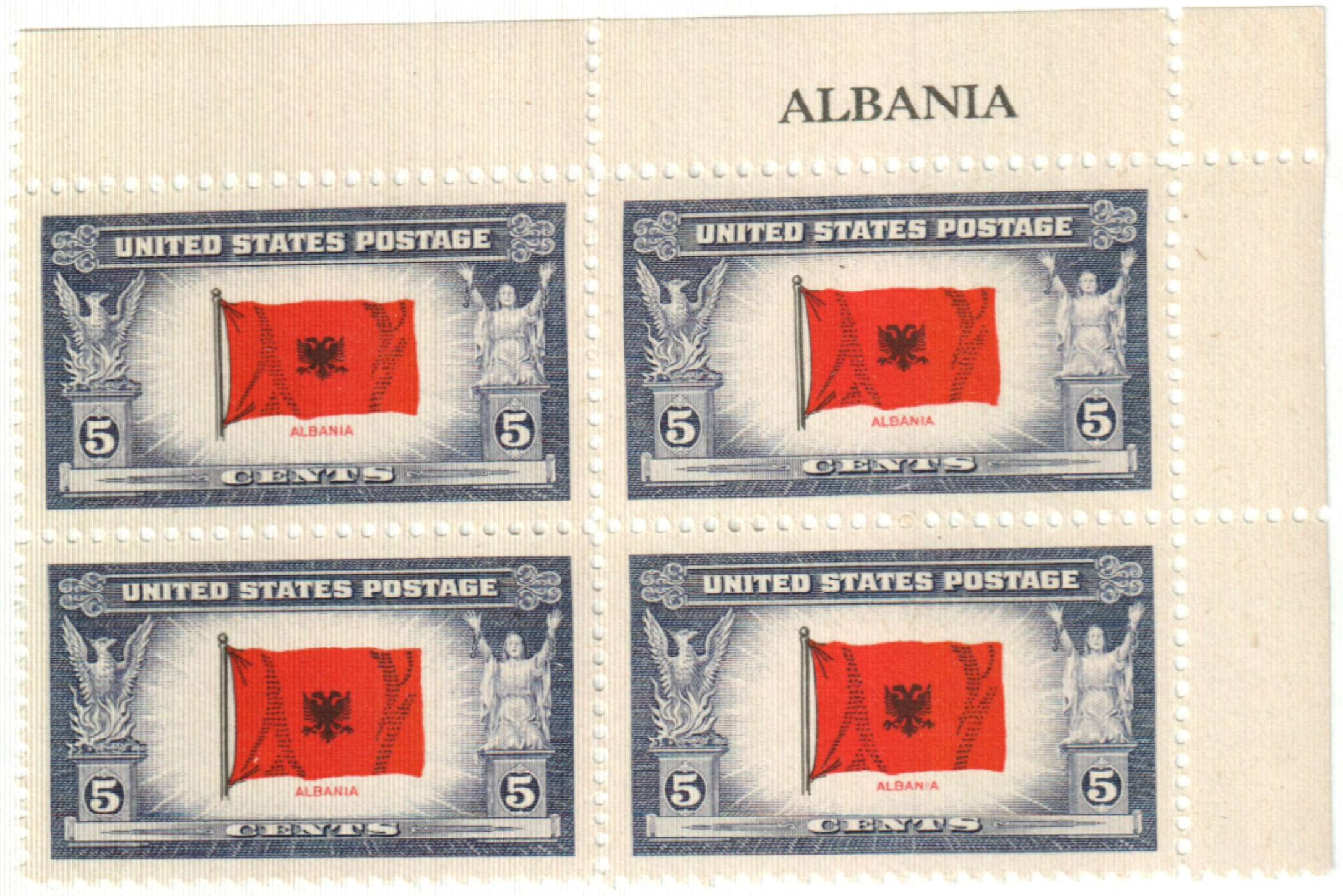 TEN 5c Flag of Albania .. Unused US Postage Stamps Pack of 10 Stamps the  Alps Skiing Mediterranean Honeymoon Stamps for Mailing 