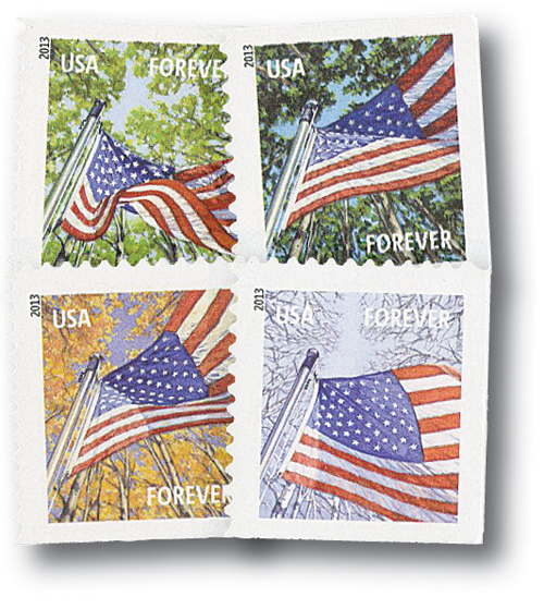 4782-85 - 2013 First-Class Forever Stamp - A Flag for All Seasons (Sennett  Security Products, booklet) - Mystic Stamp Company