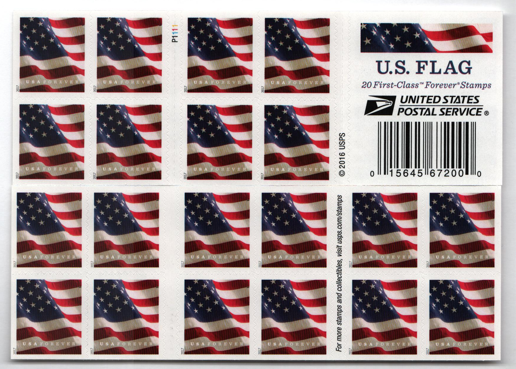 5161 - 2017 First-Class Forever Stamp - U.S. Flag (Ashton Potter, booklet)  - Mystic Stamp Company