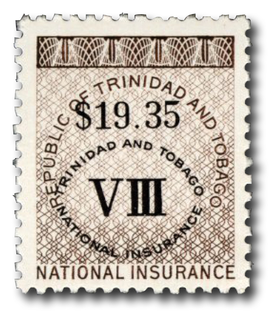 MFN346 1990 Trinidad & Tobago 19.35 National Insurance Revenue Stamp Mystic Stamp Company