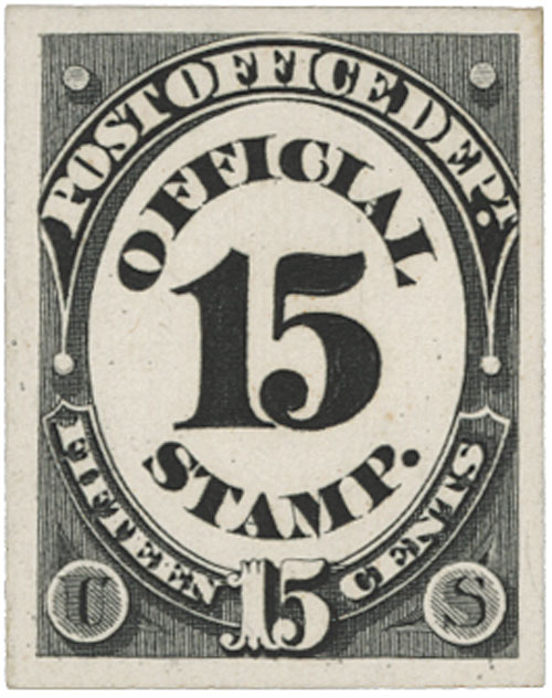 O53P4 1873 15c Official Mail Stamp post office, black Mystic