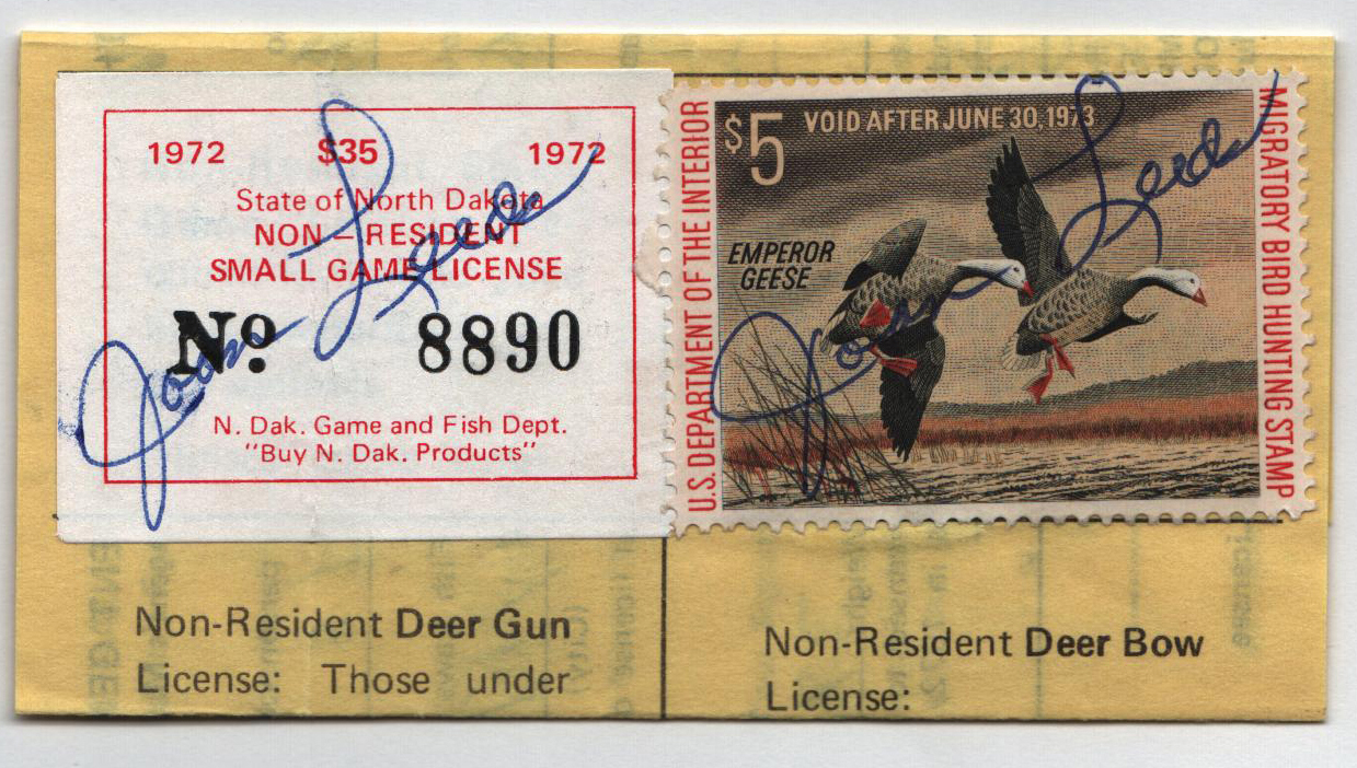 NORTH CAROLINA 1973 Resident Hunting + Fishing License RW40 Federal Duck -  490