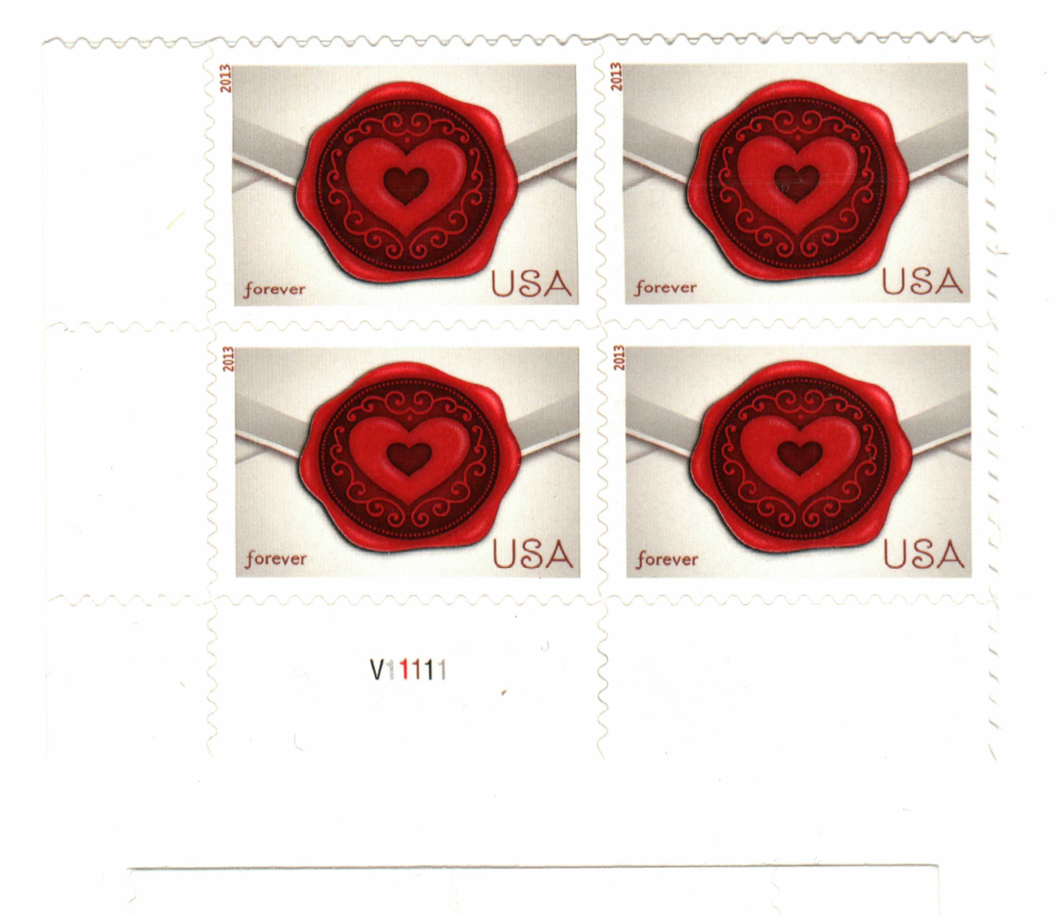 United States- Forever Love Stamps-Lovely Design- MNH Imprint Plate Block  VF